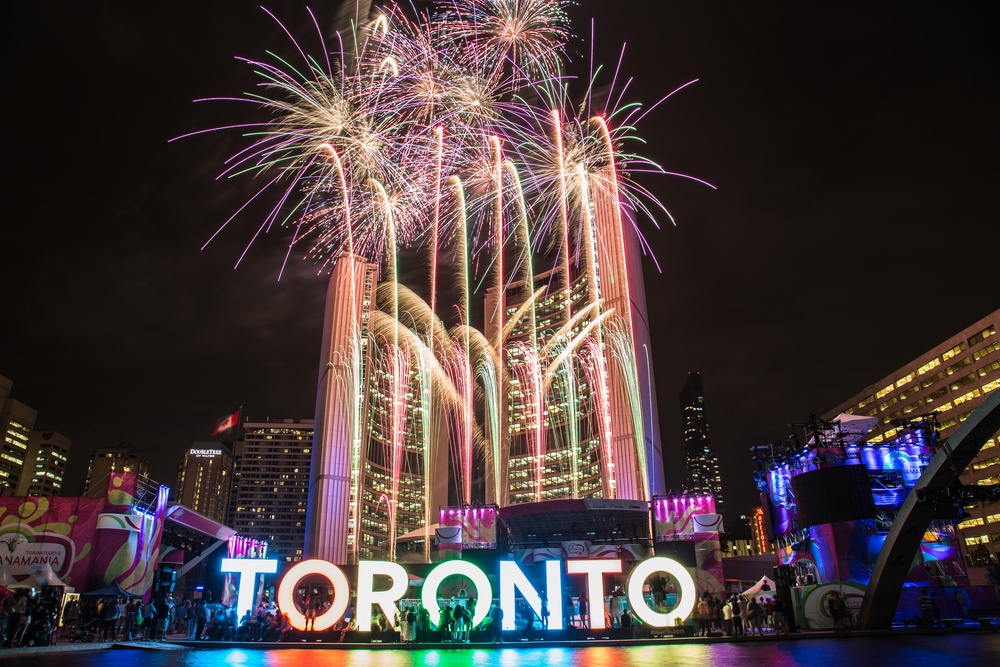 Fireworks at Nathan Phillips Square Toronto Sign