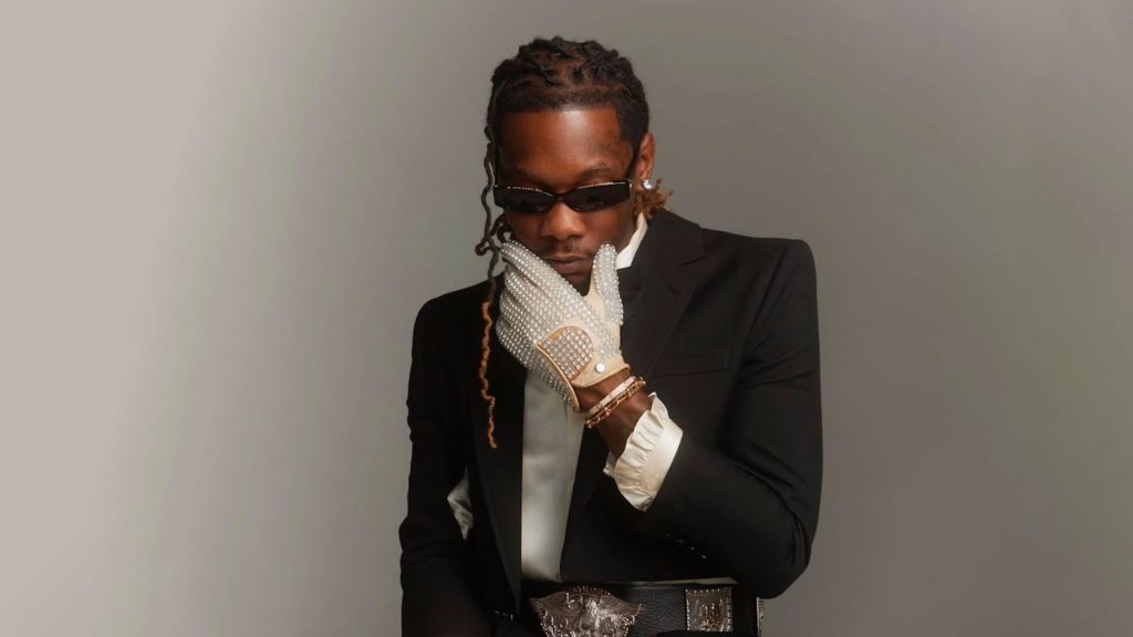 OFFSET from The MIGOS wearing a white jewel encrusted glove, similar to Michael Jackson's signature style. Offset is promoting his SET IT OFF Tour, coming to Toronto on March 17th 2024