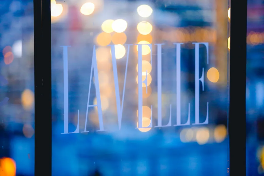 Lavelle Toronto's logo embossed on glass