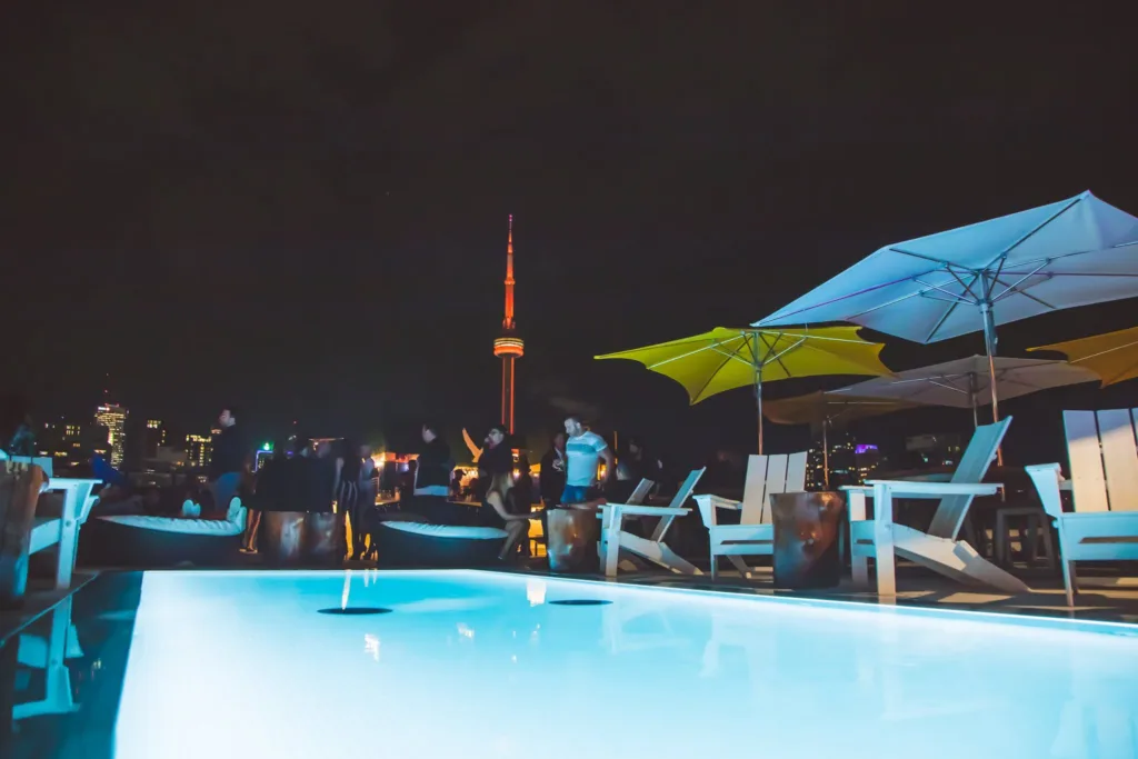 Chez Lavelle Toronto's Poolside view with the CN Tower illuminating the background. Picture-esque!